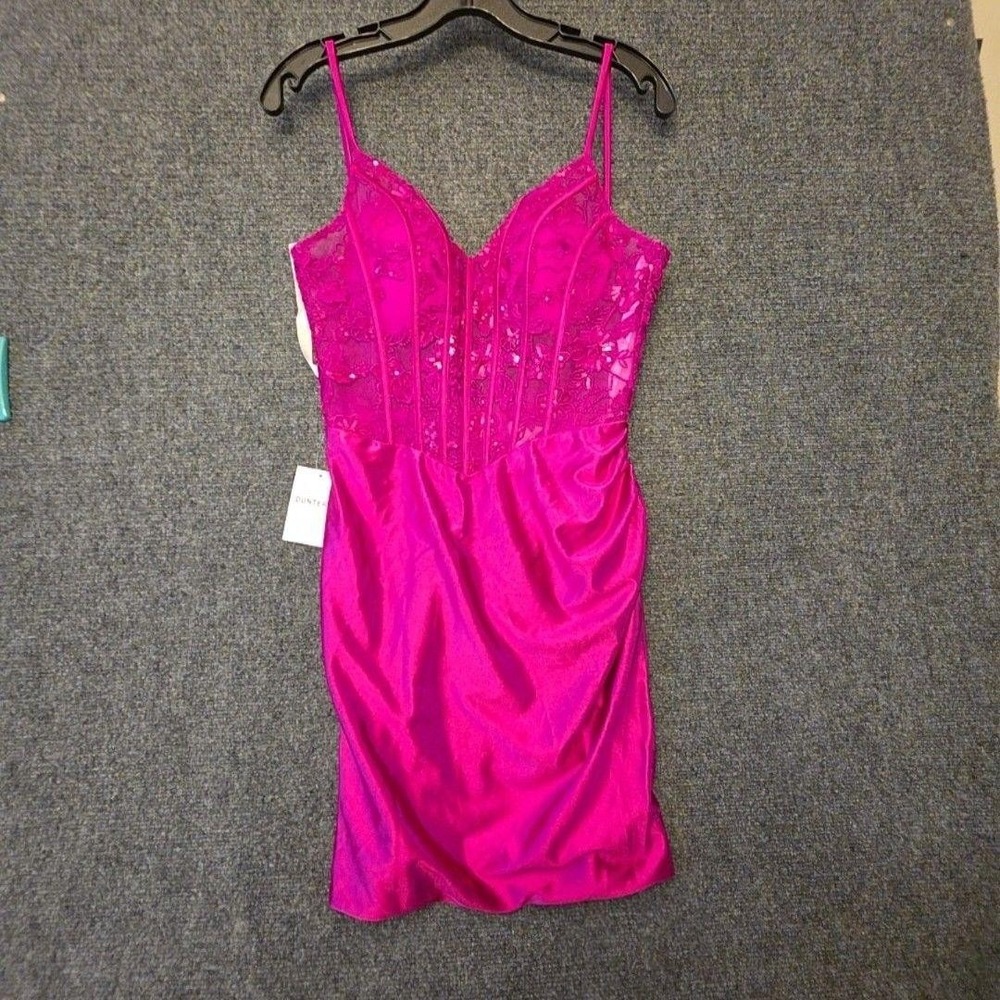 BABARONI Dress Womens S Pink Floral Sequin Corset Satin Bodycon Mini Cocktail